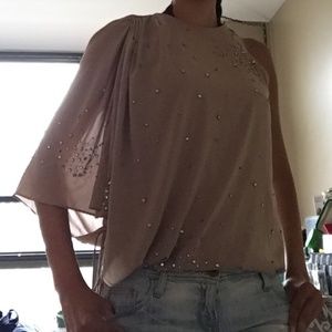 Silk embellished one-shoulder blouse